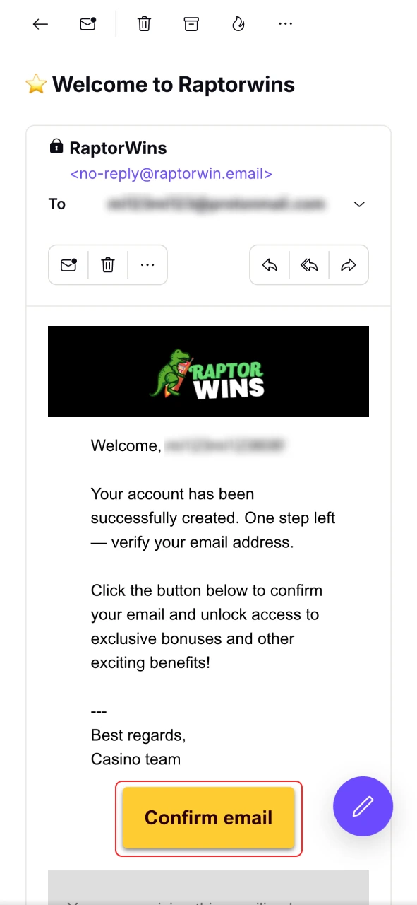 Verify your contact details to activate your Raptor Wins account.